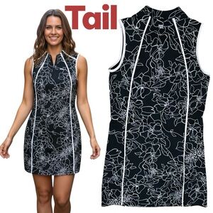 Tail Activewear Dress Golf Tennis UPF 50+ Charcoal Floral Mock Neck Zip/Pocket S